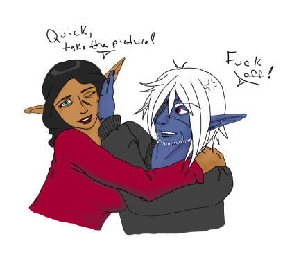 Szordrin & his sister Riovanne hug by me